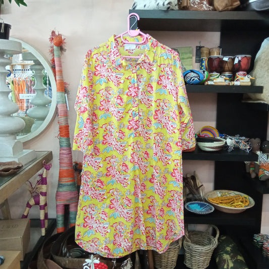 Thread's Clothing Co - Indian Cotton Tunic - Yellow Floral - Dresses - Threads Clothing co.