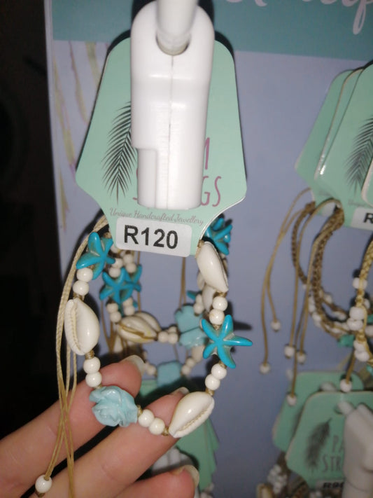 PSB775 Cowrie Bracelet with Turquoise Starfish White Beads Resin Rose