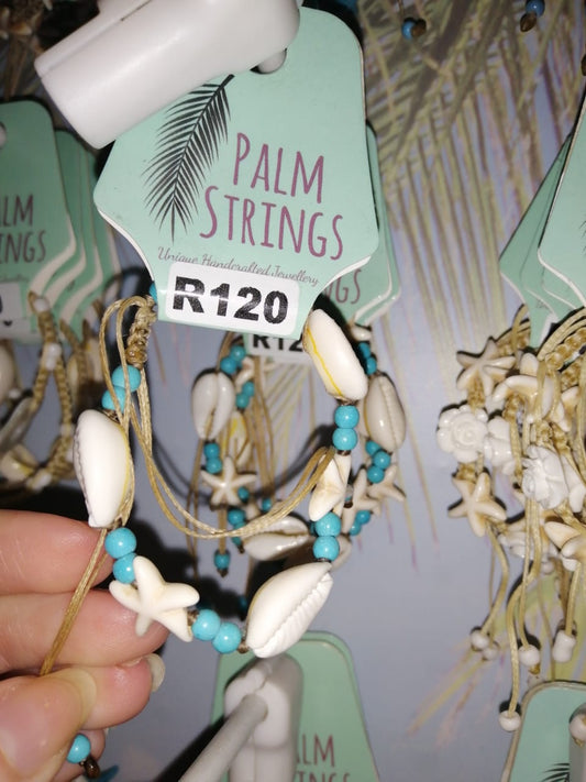 PSB207 Cowrie Bracelet with Turquoise Beads & Starfish