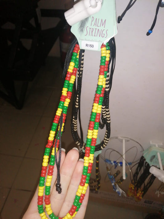 PSN443 Red, Green & Yellow Beaded Necklace