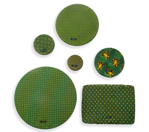Food Covers Shweshwe (Set of 6) - Food Container Covers - Greenie