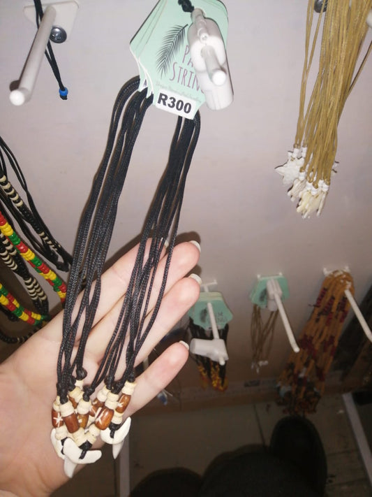 PSN313 Sharks Tooth Necklace - Brown Bead Trim
