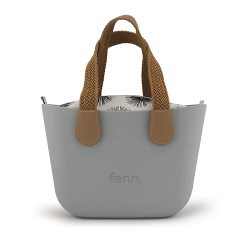 Petite Tote Bag - Grey with Tan Woven Handle