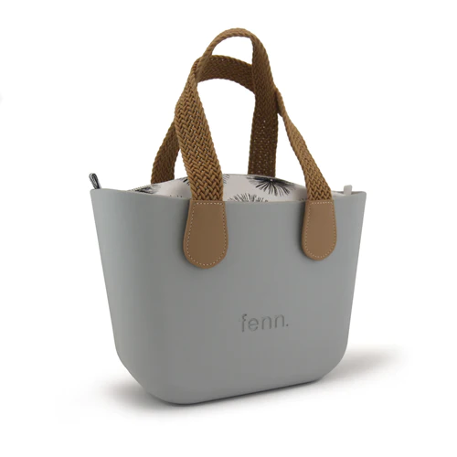 Petite Tote Bag - Grey with Tan Woven Handle