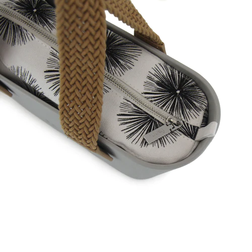 Petite Tote Bag - Grey with Tan Woven Handle